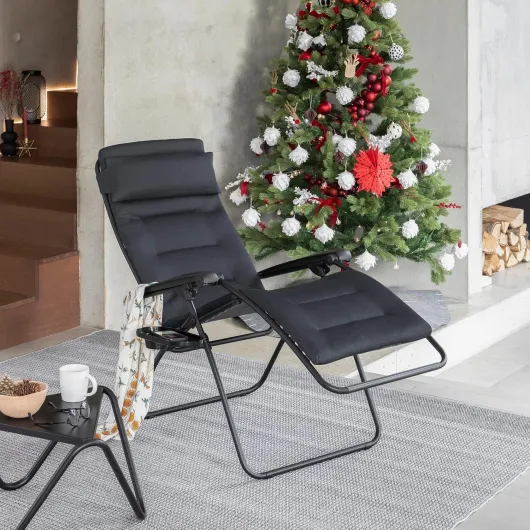 MOBILIER - Fauteuil Matelassé Relax Zéro Gravité - Chaise Longue Multiposition Pliante Jardin et Intérieur - Toile AirComfort® Résistante - Tout Confort, Fabriqué en France -Noir Acier