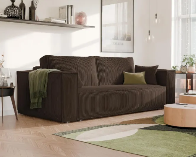 Canapé Convertible 3 Places Dossier rembourré 240 x 105 cm Marron Poso 06 Marron