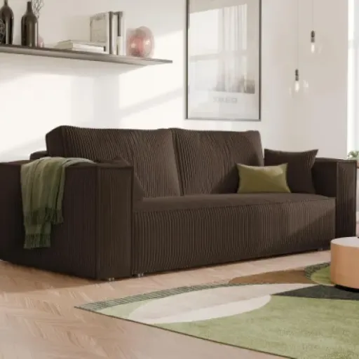Test GREKPOL Canapé Convertible 3 Places Poso 06 Marron : le clic-clac velours qui vise le bon compromis