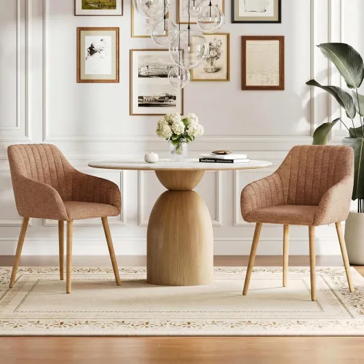 Lot de 6 Chaises de Salle à Manger avec Accoudoirs, Chaises de Cuisine Rembourrées en Tissu Chenille Doux, Pieds en Bois, Style Moderne, Orange, pour Salle à Manger et Salon 6 chaises Orange