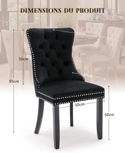 Chaises Salle à Manger Dossier à Ailes capitonné, Noir, Lot 6 Noir 6