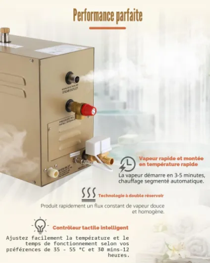 10.5KW Générateur de Vapeur Sauna, Espace de 10.5m³, 25-55℃ doré