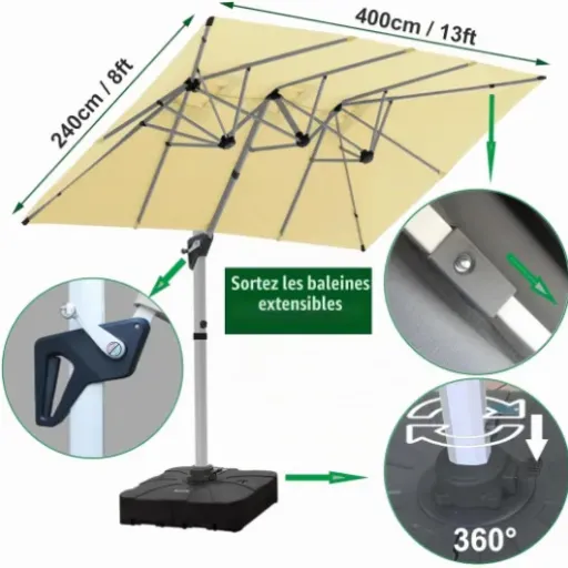 Test RANSENERS Parasol Déporté 400 x 240 cm : gros parasol de terrasse qui fait sérieusement de l’ombre