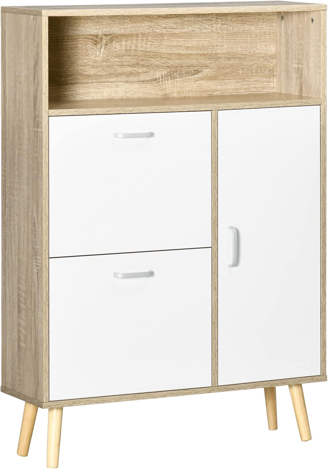 Meuble à Chaussures pour 8 Paires de Chaussures avec 2 Portes, Armoire et Compartiment Ouvert en Bois, 80 x 25,5 x 112,5 cm, Blanc