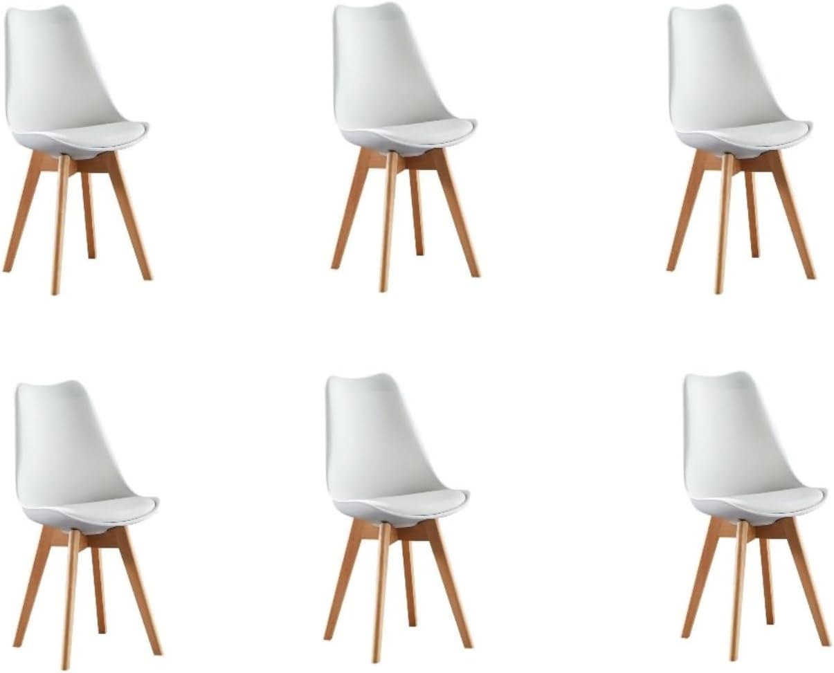 IZTOSS Lot de 6 chaises de cuisine moderne, salle à manger, avec pieds en bois, coussin de siège confortable en mousse (B-blanc)