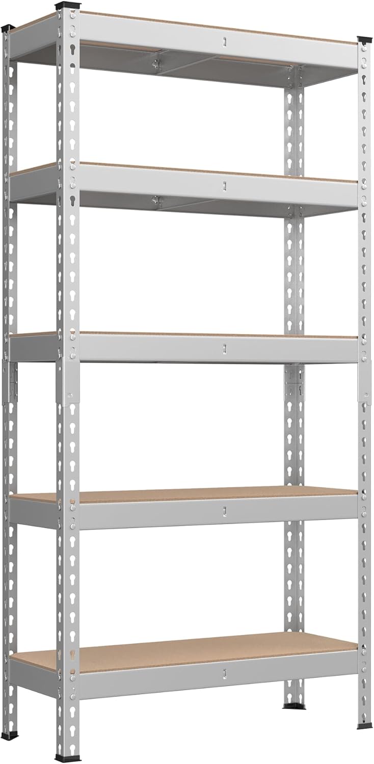 Étagère pour Charges Lourdes, Étagère de Rangement, Étagère de Cuisine, 5 Niveaux, 30 x 75 x 150 cm, Capacité de Charge 875 kg, pour Cave, Garage, Bureau, Argent GLR300E01