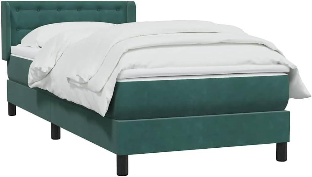 Sommier à Lattes de lit et Matelas Vert foncé 90x210 cm Velours, lit, sommier, sommier à Lattes de lit en Velours, Meuble de Chambre à Coucher