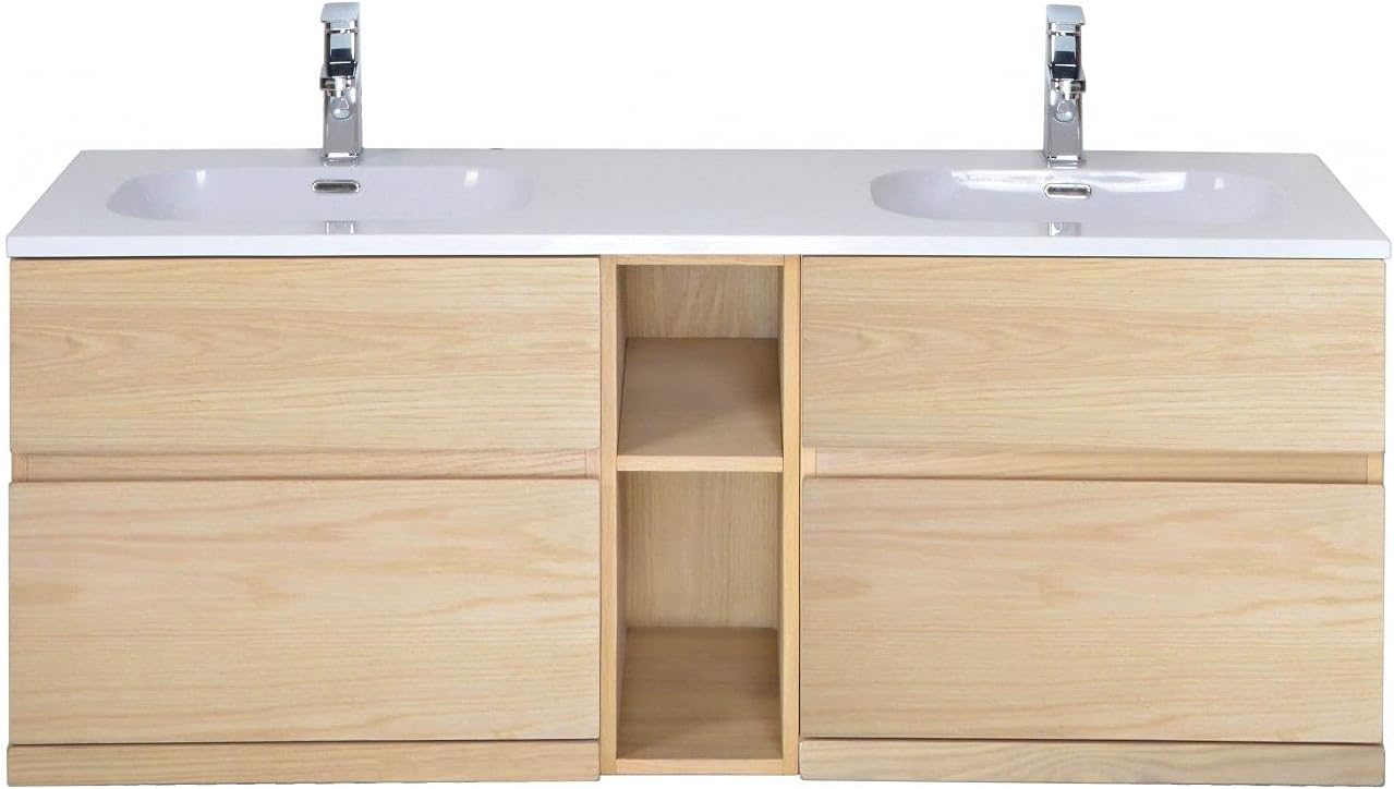 Meuble Salle de Bain Bois Double Vasque 140 cm ENIO