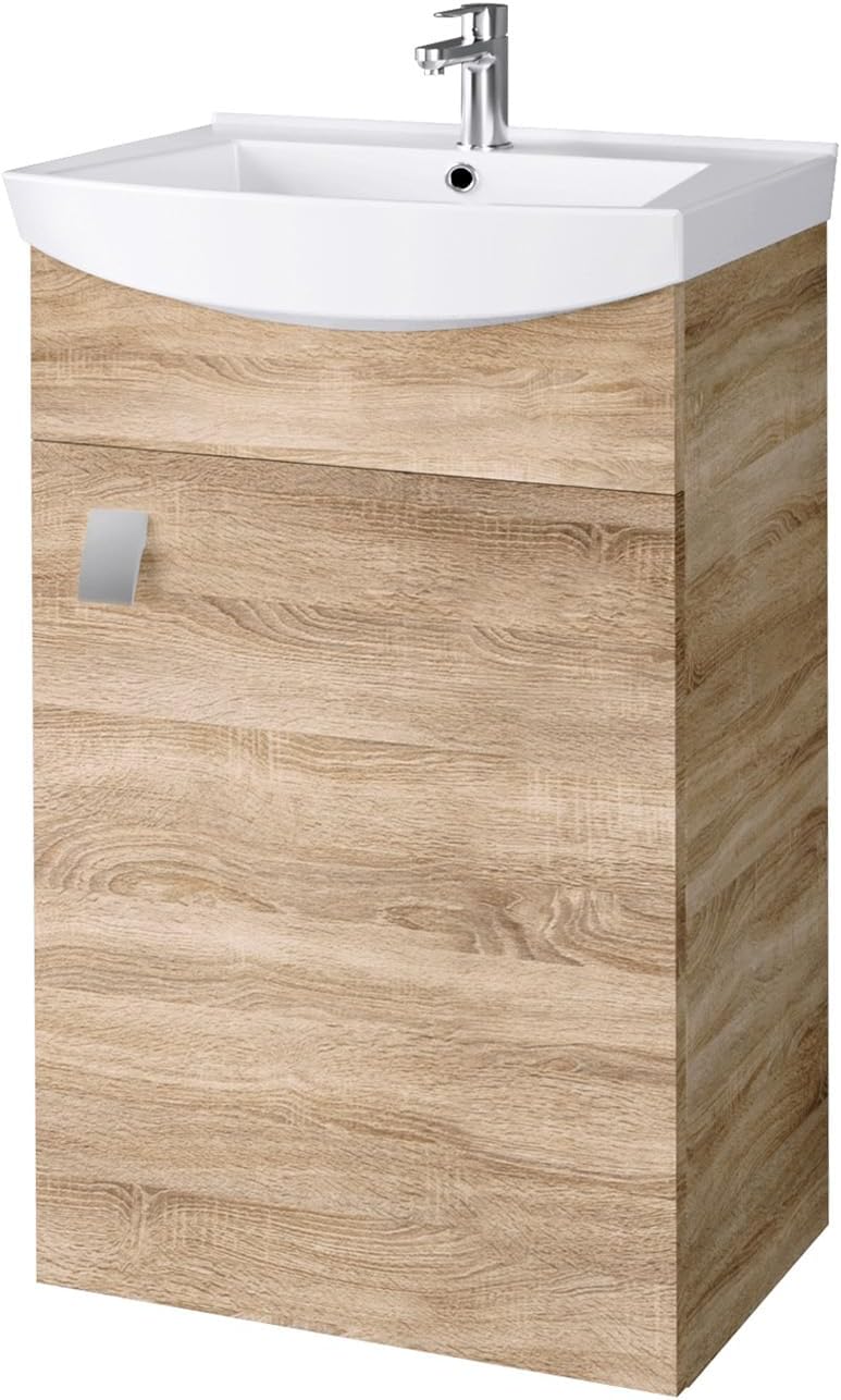 Meuble Lave-Mains 45cm chêne Sonoma, Lavabo avec Armoire de Salle de Bain sous Vasque, Espace de Rangement Suspendu