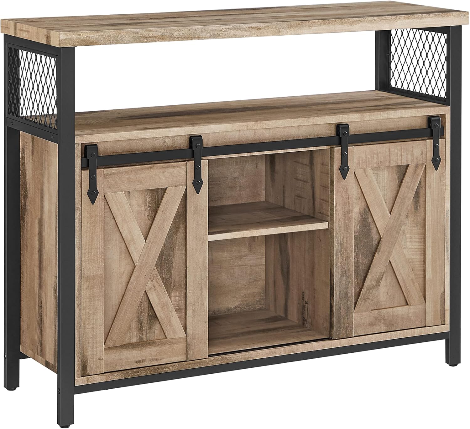 Buffet Cuisine, Meuble de Rangement, Commode, avec 2 Portes Coulissantes, 33 x 100 x 80 cm, Étagères Réglables, pour Salon, Marron Camel et Noir d'encre LSC092B50