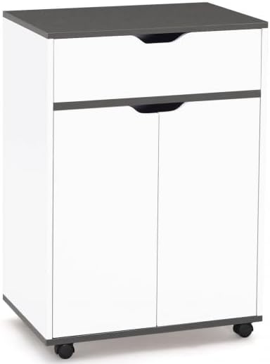 Desserte de cuisine COSY placard avec tiroir bois blanc et plateaux gris L.60 CM