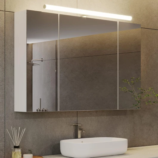 DICTAC Armoire Toilette Miroir avec éclairage et Prise 90x60x16cm Armoire Murale Salle de Bain avec 3 Portes Miroir Blanc Armoire de Toilette avec Etagere Miroir Salle de Bain avec Rangement,Blanc