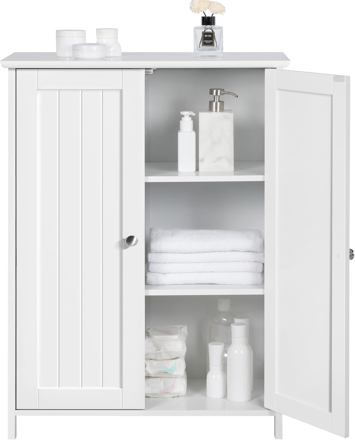Meuble de Salle de Bain, Placard de Rangement avec 2 Portes, 2 Étagères Réglables Meuble de Rangement Chambre Salon Entrée 60 x 30 x 80 cm Blanc