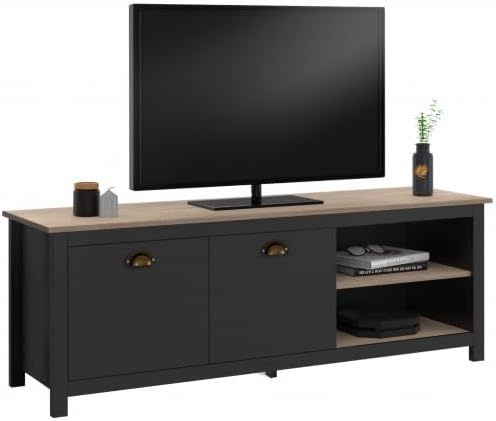 Meuble TV 140 cm Vintage ISIS Bois et Noir