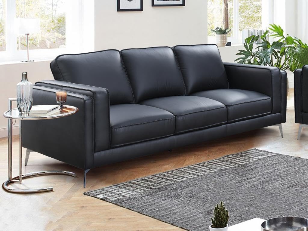 Vente-unique - Canapé 3 Places en Cuir Noir LECCO