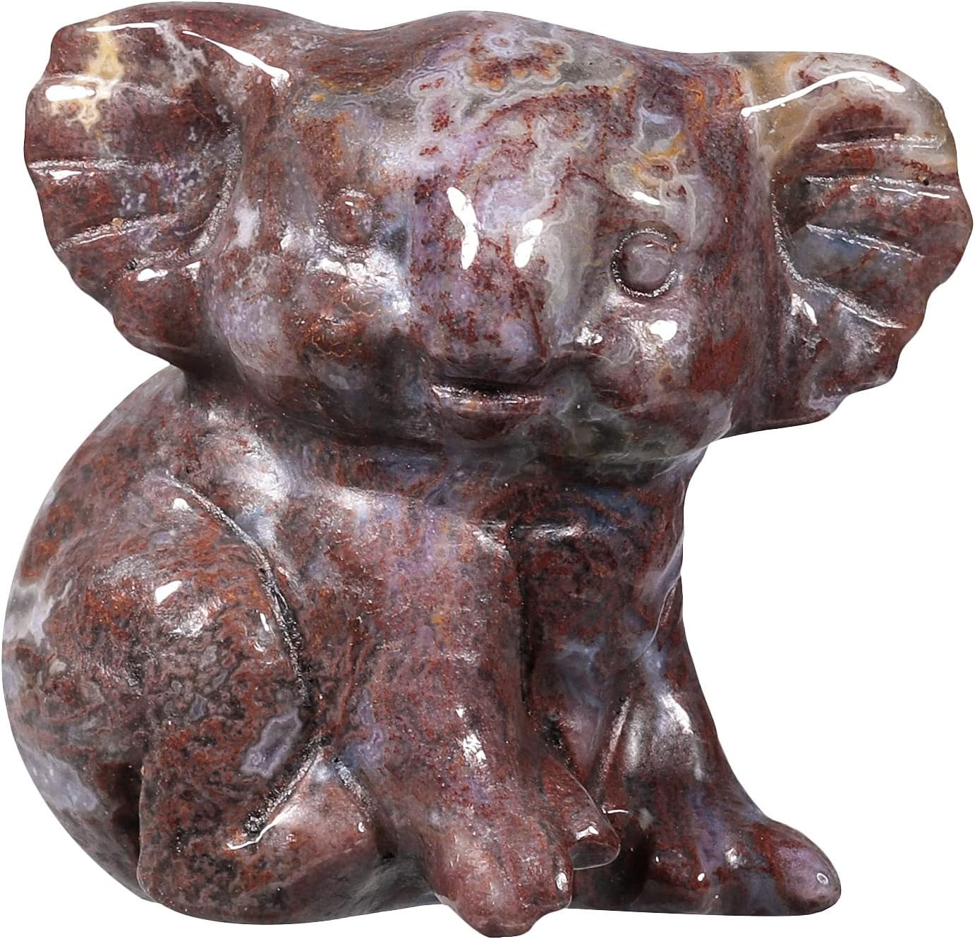 Agate Indienne Mini Statue d'ours en Pierre Sculpté, Cristal de guérison Sculpture Animale Koala Figurine Pierre de Poche pour la Maison, Bureau, décoration végétale (1.25 Pouces)
