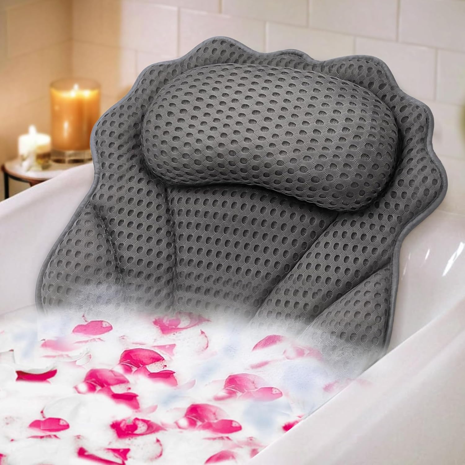 RUVINCE Oreiller de Bain Ergonomique de Luxe avec Soutien de la tête, de la Nuque, des épaules et du Dos, Oreiller de Bain 4D avec 6 ventouses puissantes, adapté à Tous Les Bains