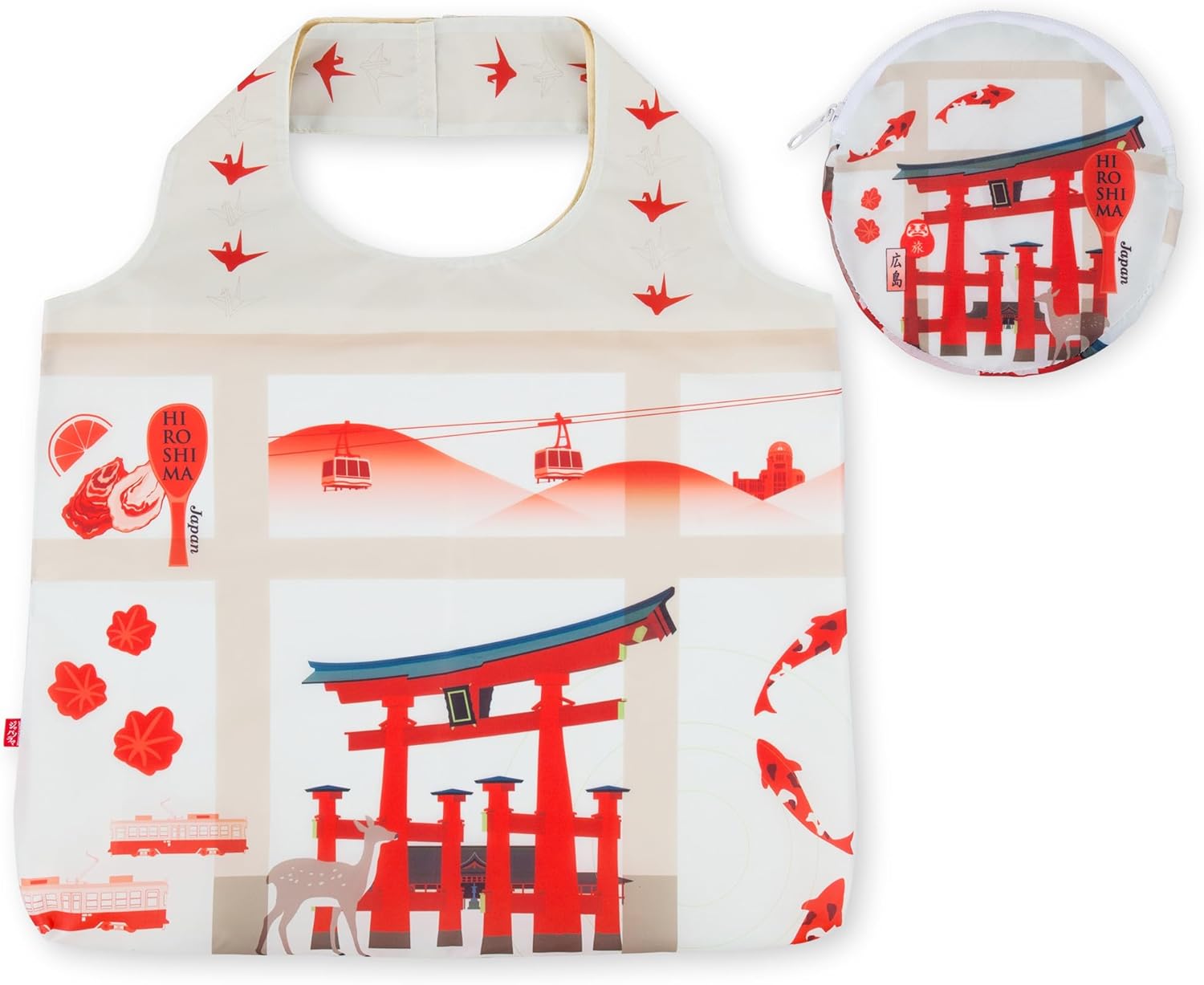 Sac réutilisable japonais (JAPONORAMA), sac fourre-tout, grande capacité, pliable, compact, avec étui de rangement, sac coloré Hiroshima