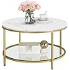 Table Basse, Table de Salon, Table Canapé Apéro, Façon Marbre, Support en Verre Trempé, Facile à Assembler, pour Salon, Style Moderne, Blanc Marbré et Doré Métallique LCT071W59