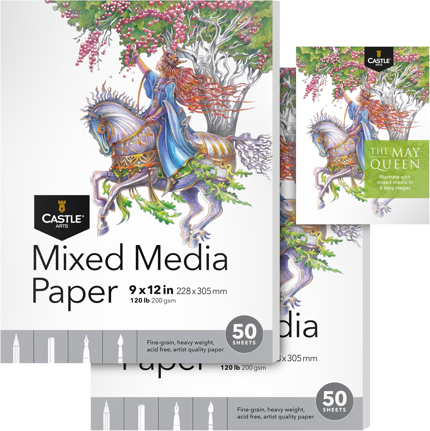 Lot de 2 carnets de croquis pour techniques mixtes 22,9 x 30,5 cm - 50 feuilles chacune (200 g/m²/54,4 kg) papier épais - Liberté créative sur les médias et les techniques (22,9 x