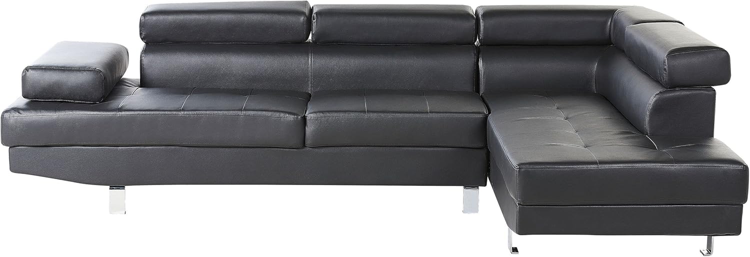 Canapé d'Angle Design en Cuir PU Noir avec Appuis-têtes Réglables pour Salon Moderne Beliani