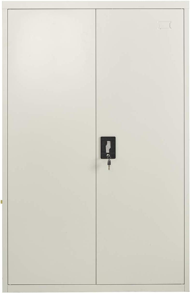 MMT Furniture Armoire de rangement en acier – Armoire de classement verrouillable à 2 portes – Armoire de rangement haute en métal pour la maison, les documents de bureau, les fichiers, la cuisine, le