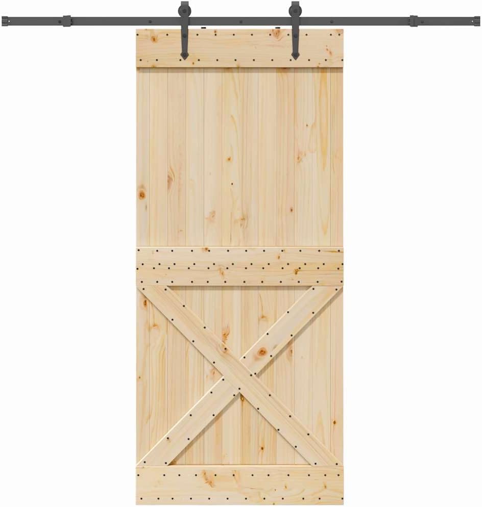 Porte coulissante et kit de quincaillerie 100x210 cm pin massif