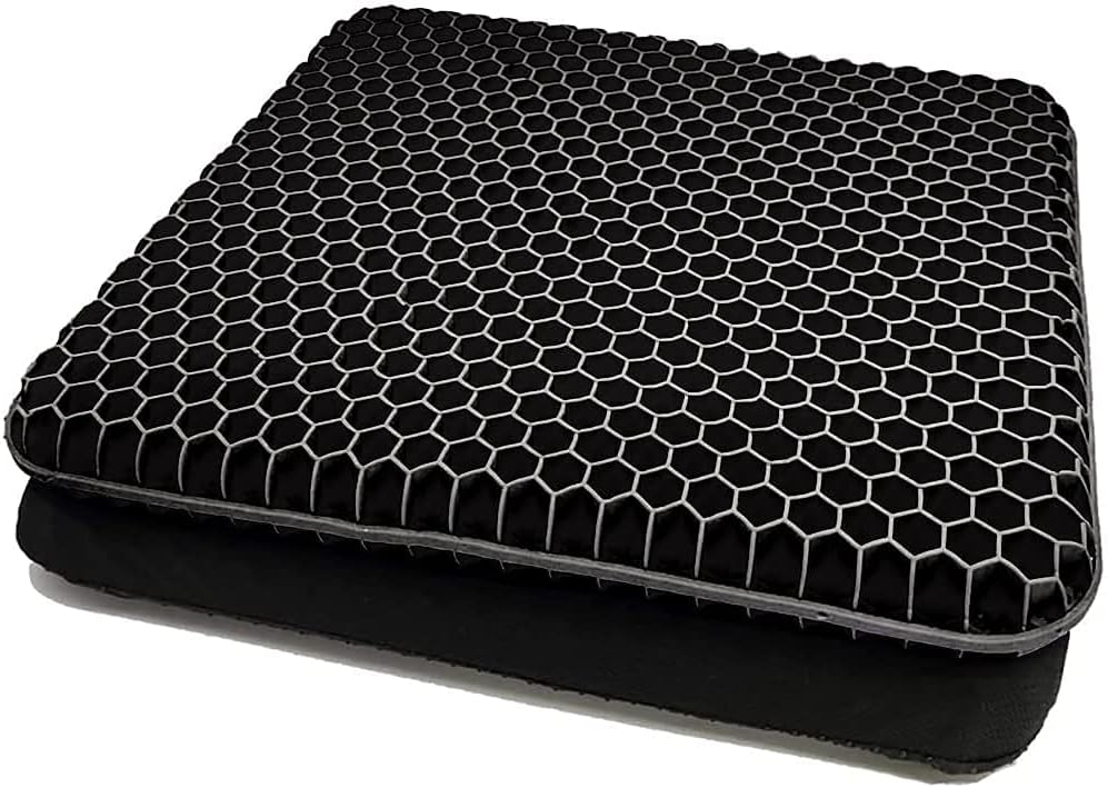 HSSGGV Coussin de Chaise,Coussin de Gel Respirant, Coussin Anti Escarres, Soulage la Pression sur Le Orthopédique avec Housse Antidérapant pour Voiture/Bureau/Maison/Fauteuil Roulant (Noir)