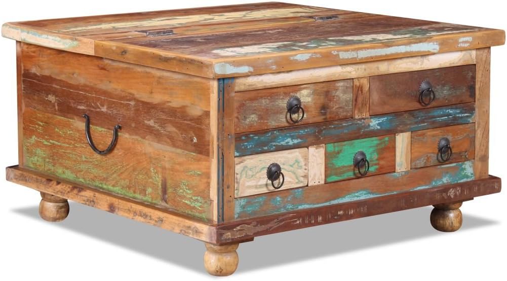 Table Basse de Salon Vintage en Bois de Récupération 70 x 70 x 38 cm