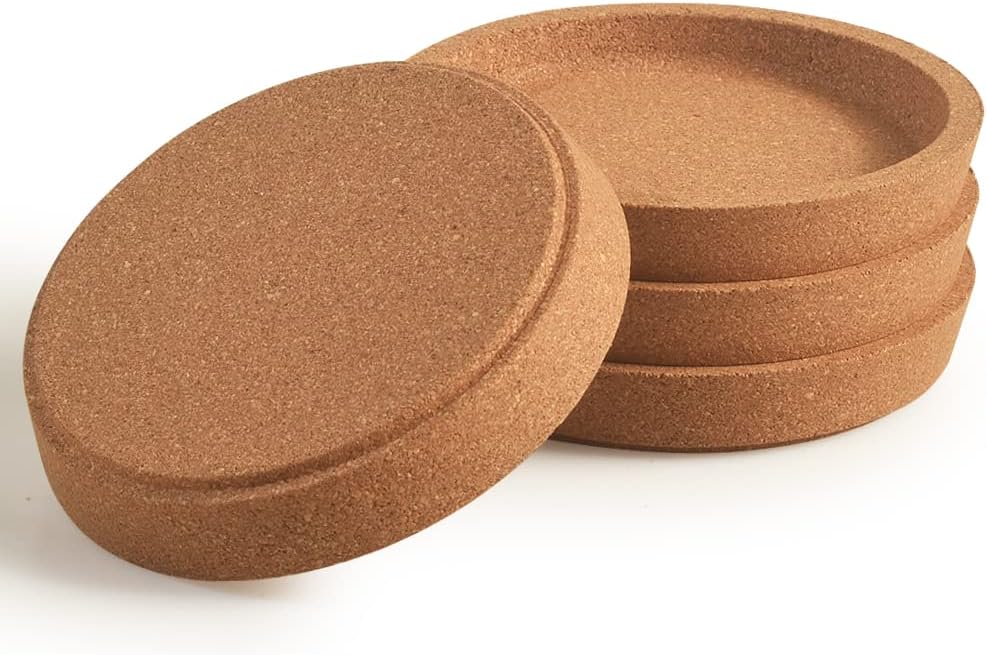 IonEgg Dessous de Verre en liège, Etra épais avec Rebord Montant, réutilisable, Absorbant, empilable, Lot de 4