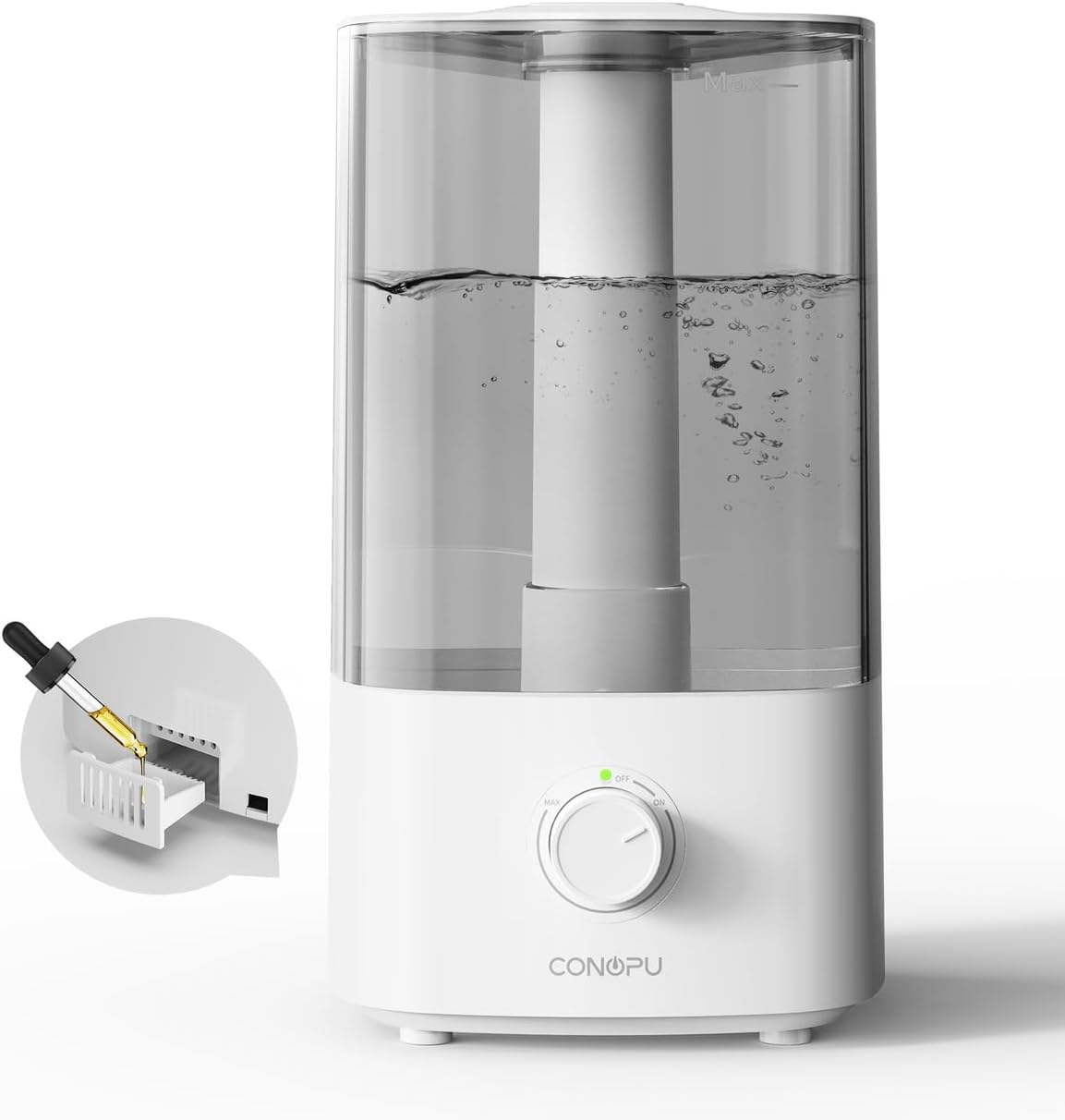 Humidificateur d'Air 4L, Humidificateur à Ultrasons pour Chambre et Bébé, d'Intérieur 300ml/h, Diffuseur d'Huiles Essentielles Silencieux, Blanc