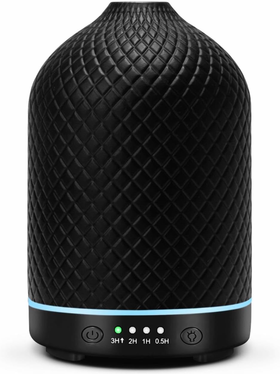 Diffuseur D'huiles Essentielles Electrique Diffuseur Ultrasonique Aromathérapie en Céramique avec Minuterie D'arrêt Automatique De 7 Couleurs pour Appartement Bureau Maison Yoga 100ML