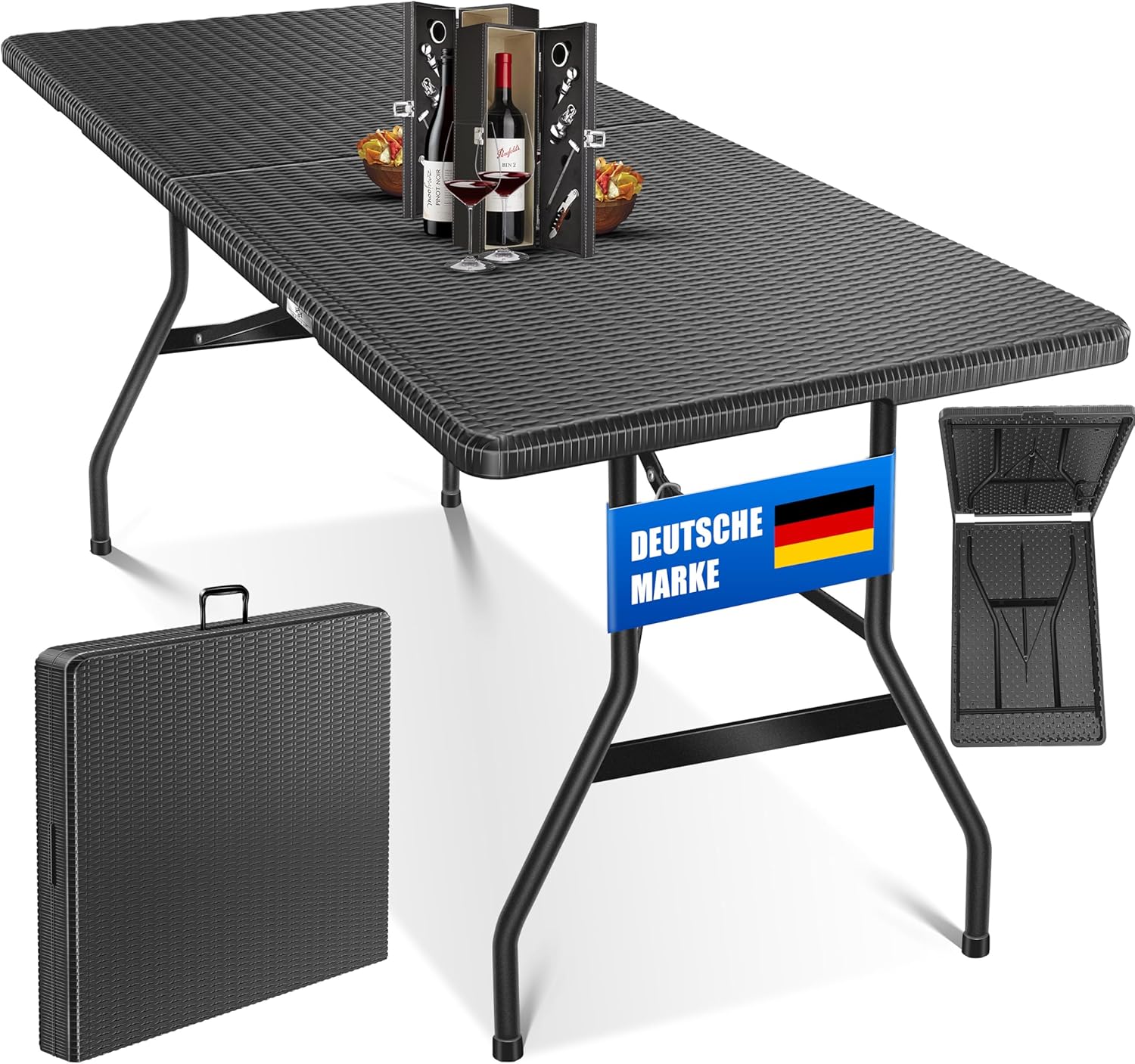 KESSER® Table de Buffet Table Pliante en Plastique 180x75 cm Table de Camping Aspect rotin Table de fête Table Pliante Table de Jardin pour Le Jardin, la terrasse et Le Balcon, Anthracite