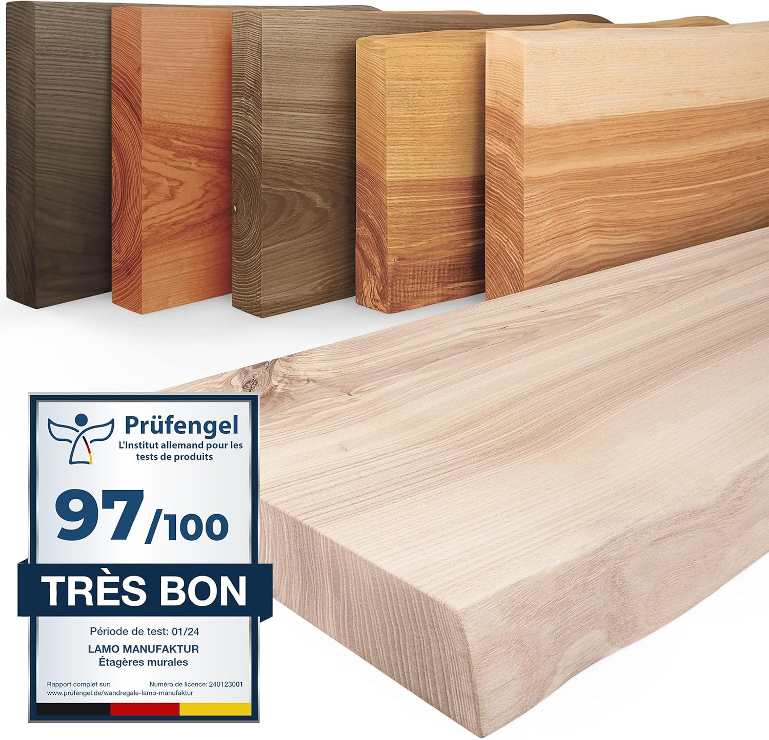 Manufaktur Étagère Murale en Bois Massif, Bord irrégulier, étagère Flottante Pure, sans Fixations, sans Trous, Brut 40cm, LW-01-A-001-40