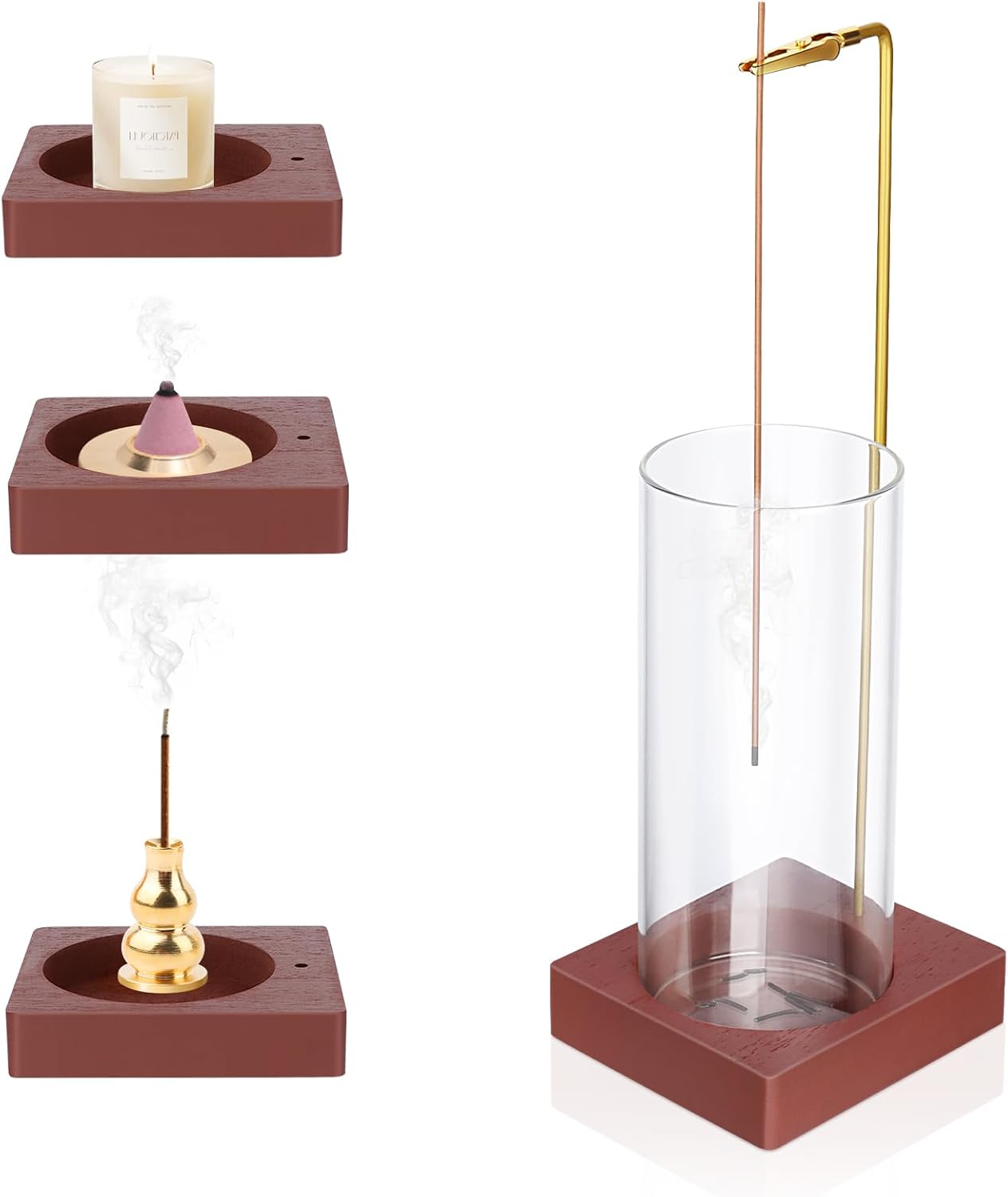 PBUSPU Porte D'encens Bâton, Amovible Base en Bois Porte, Porte-Encens Moderne pour Décoration de Bureau à Domicile, Yoga, Médiation