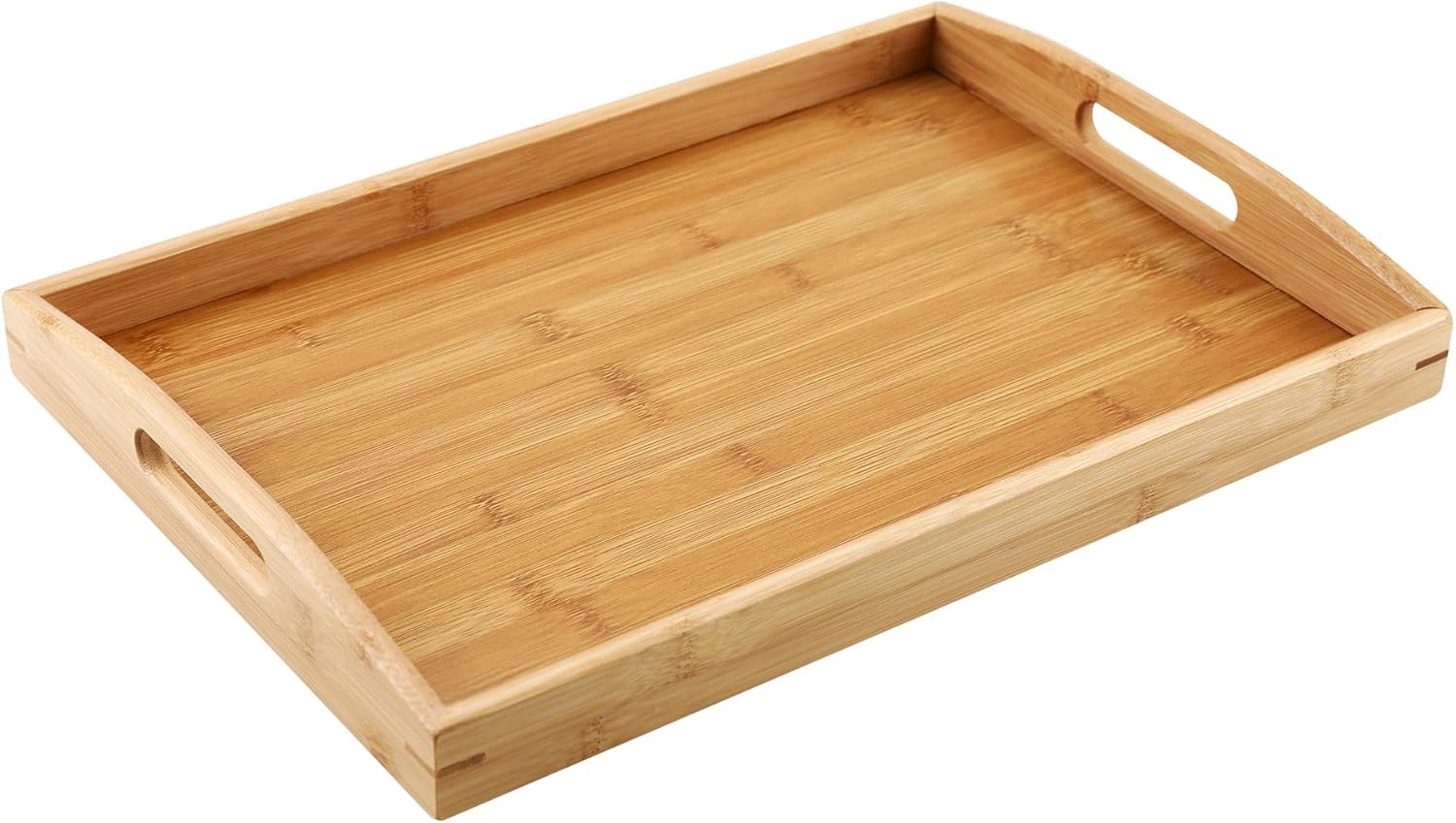 BUCOMTU Plateau de Service, Plateau Repas avec poignées, Bois de Bambou Naturel, 40x28x4cm, Plateau Porteur Multifonctionnel pour Le Petit déjeuner et la Table Basse