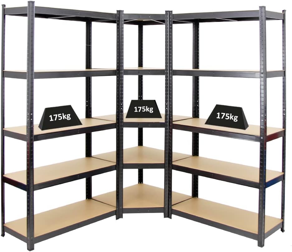 PROREGAL Mega Deal 1x étagère d'angle et 2X étagère Robuste Ragnar - HxLxP 180x90x40cm - Charge du Compartiment 175kg - Noir - Étagère de Garage, étagère de Cave