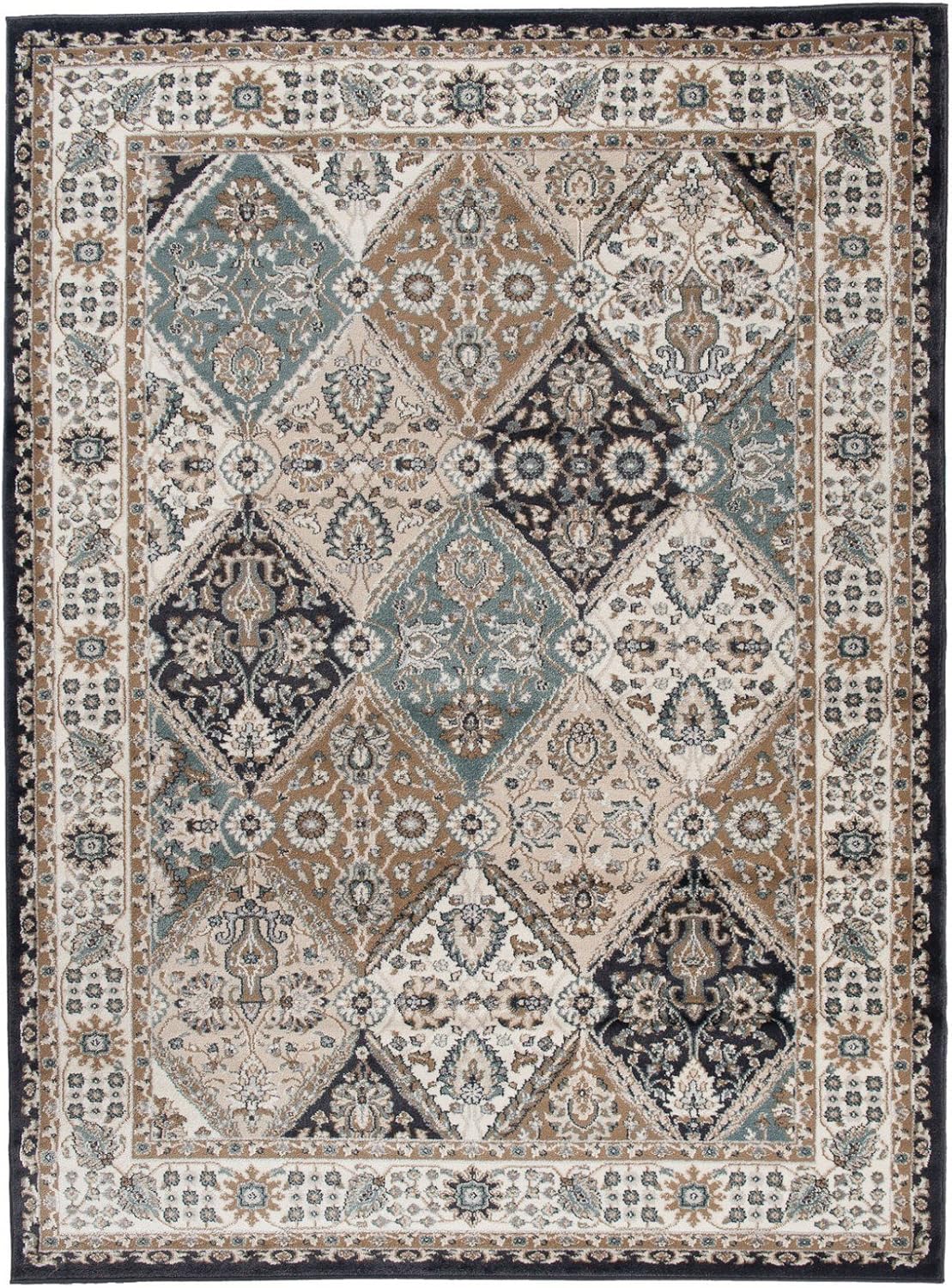 Grand Tapis d'Orient - BEIGE TURQUOISE CRÈME - Motif Persan Traditionnel et Oriental - Tapis de Salon Ultra Doux - " AYLA " - 300 x 400 cm