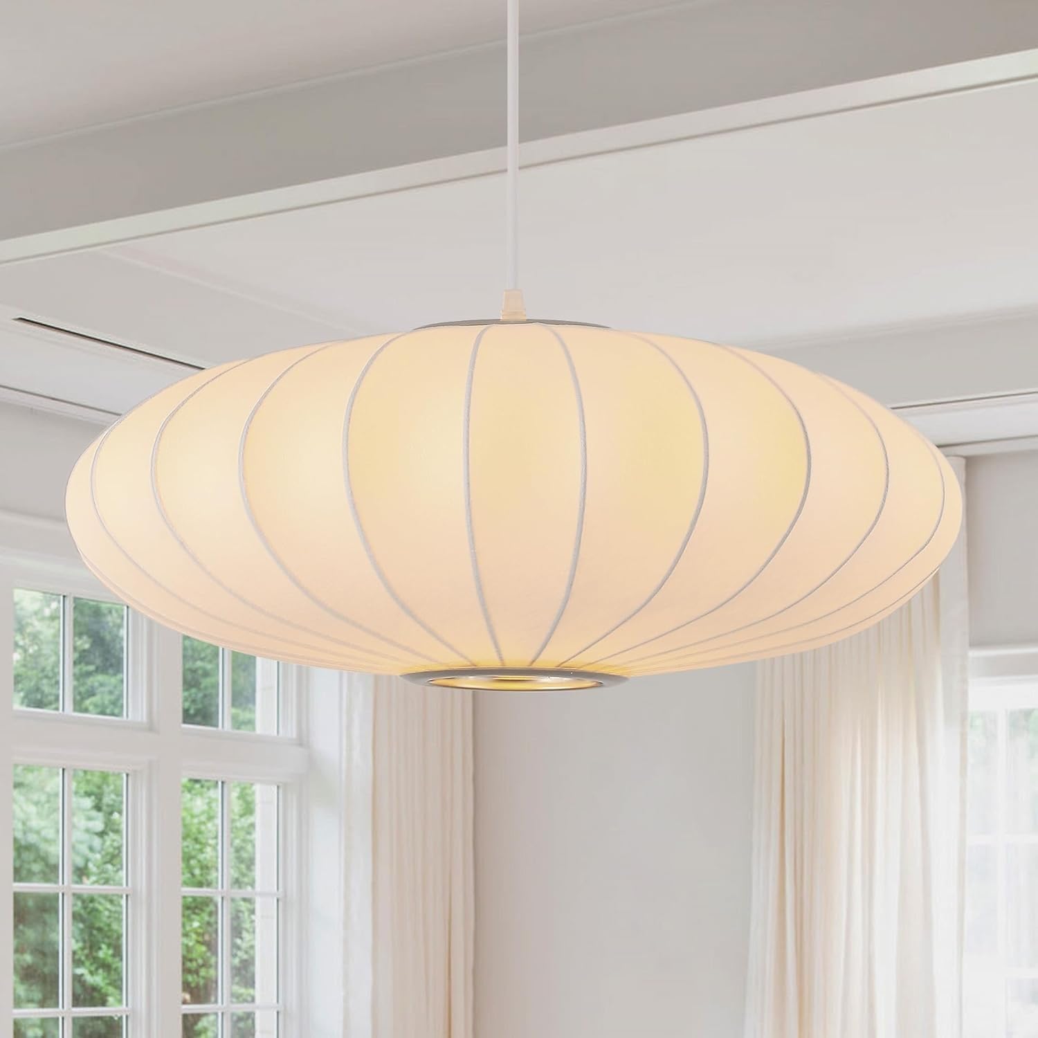 CNMKLM Lanterne Suspension,Abat-jour En Imitation Soie,Lustre Boho Wabi-sabi Blanc,Luminaires Créatif Simple À Hauteur Réglable Pour Salon, Salle À Manger, Îlot De Cuisine, Chambre À Coucher(40cm)