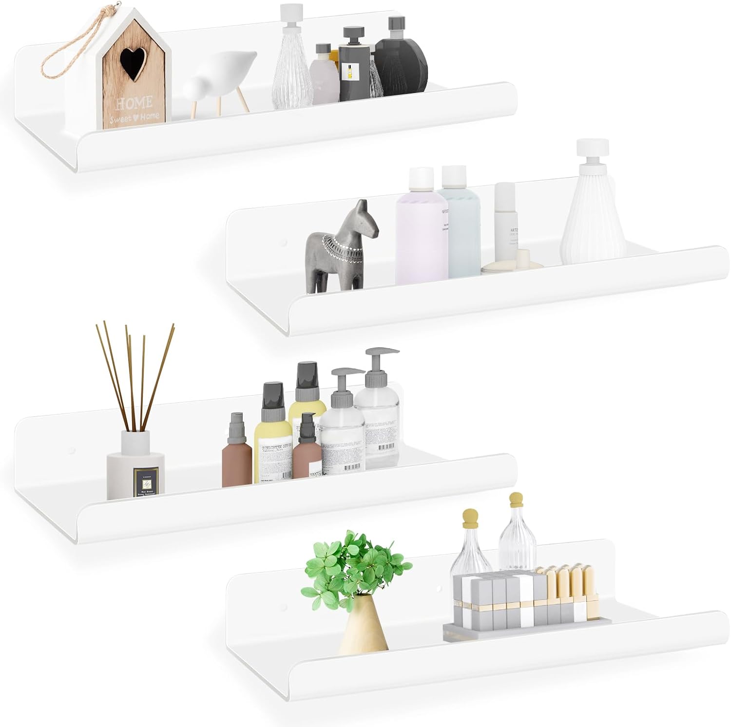 Avmvnvc Étagère Murale, Lot de 4 Etagere Murale sans Percage, 30CM Étagère Murale Blanche en Acrylique, Tablette Murale Étagère Flottante pour Salon, Cuisine, Chambre, Salle de Bain