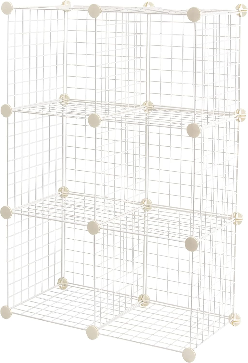 6 étagères de rangement empilables cubique en grillage métallique, 66 x 32 x 96.5 cm, blanc