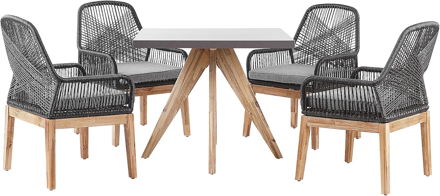 Ensemble de Repas de Jardin pour 4 Personnes Table et 4 Chaises Plateau en Béton avec Pieds en Bois pour Extérieur au Style Scandinave Beliani
