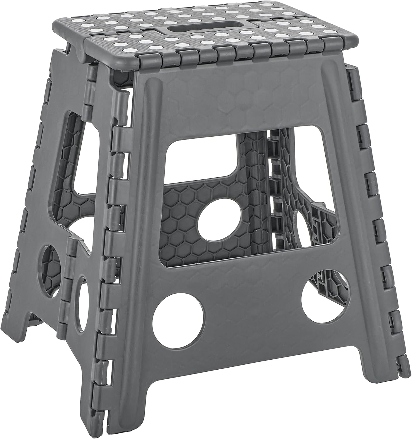 Baroni Home Tabouret Pliable en PVC porté 130 kg, Léger et Résistant de Cuisine, Salle de Bain, Débarras, Jardin, Marchepied pour Enfants et Adulte Sécure, 29x22x39 cm (Taille L), Gris Foncé