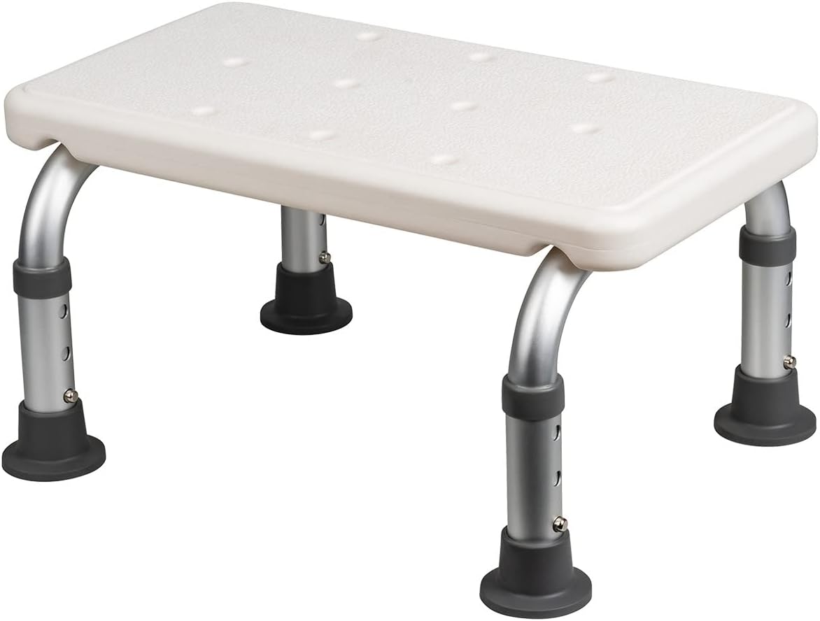 Flexilife Marchepied réglable en hauteur pour baignoire et douche, petit antidérapant & blanc – Aide à l'entrée de personnes âgées