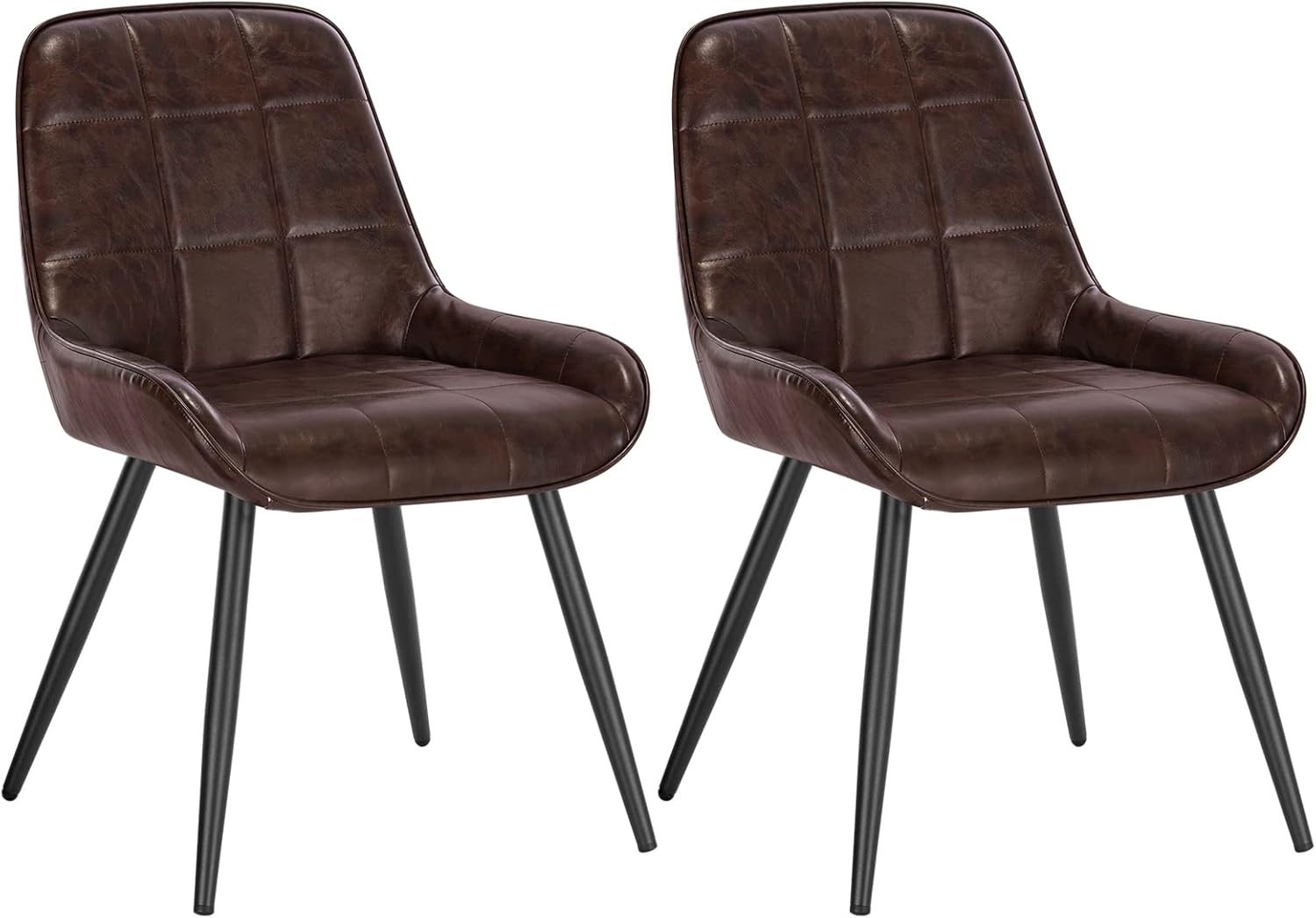 Lot de 2 Chaises de Salle à Manger, Chaises Relaxantes en Simili Cuir, Chaise Scandinave Ergonomique avec Dossier pour Salon, Salle de séjour, Cuisine, Chambre, Marron foncé, BH332dbr-2