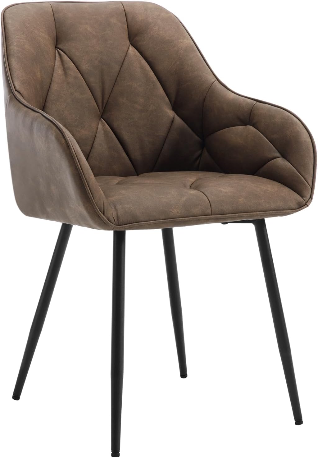 Chaise de Salle à Manger, Chaise de Cuisine Rembourrée avec Dossier, Accoudoirs, Pieds en Métal, Chaise Ergonomique pour Salon, Bureau, en Simili Cuir Vintage, Marron foncé, EZS03dbr-1