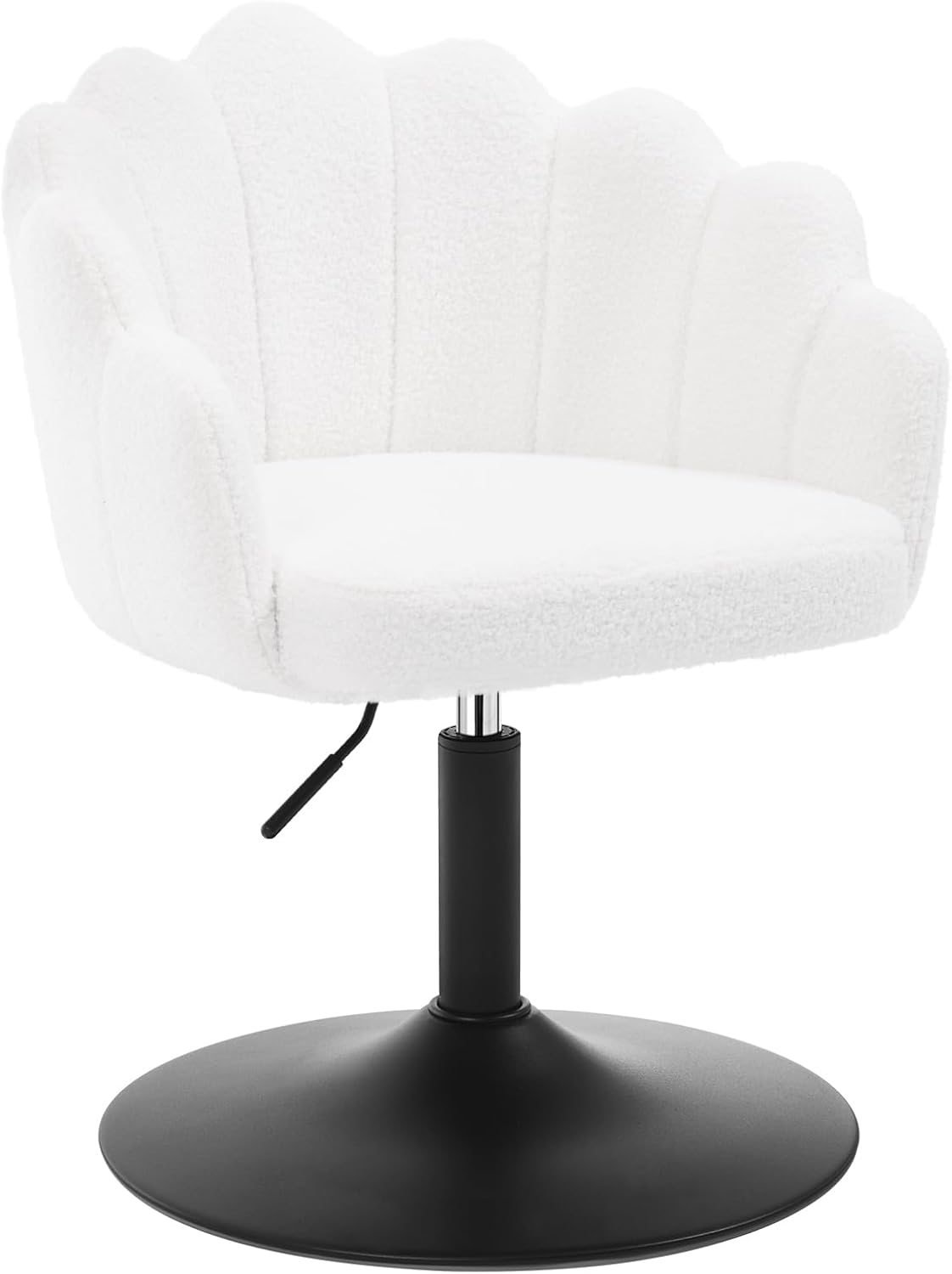 Chaise de Coiffeuse, Fauteuil Pivotant en Tissu Bouclé, Fautauil de Maquillage Réglable en Hauteur, Dossier Pétale, pour Salon, Salle à Manger, Chambre à Coucher, Blanc