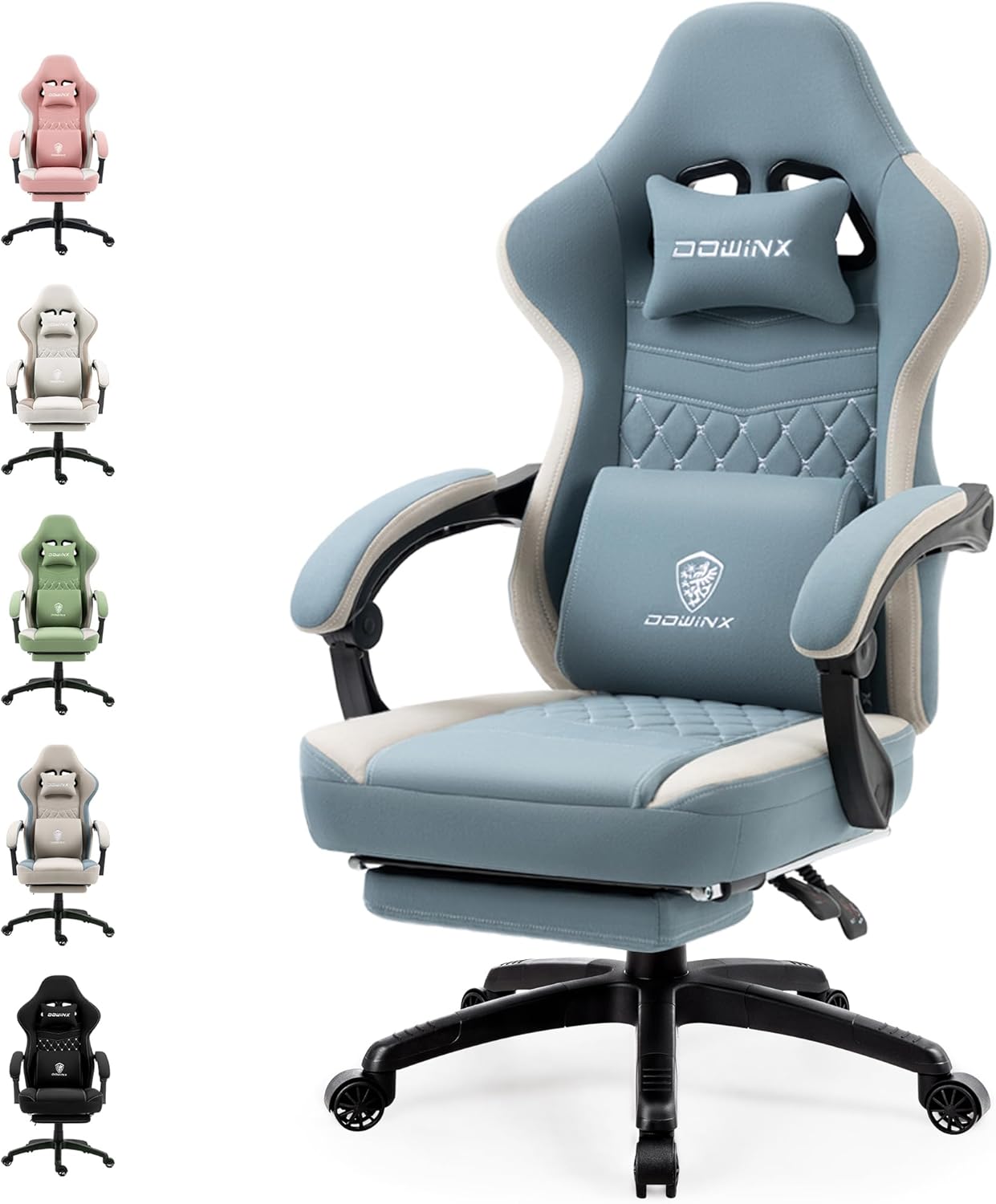 Chaise Gaming Tissu avec Coussin à Ressorts ensachés, Fauteuil de Gamer Massage avec Repose-Pieds, Chaise Ergonomique pour PC Gamer Chaise de Bureau capacité de Charge 150 kg,Bleu