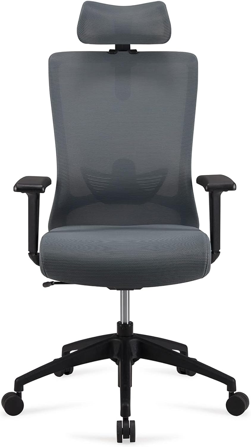 Chaise de bureau ergonomique, dossier haut, repose-tête réglable, accoudoirs et soutien lombaire, 63 x 59,5 x 124 cm, gris