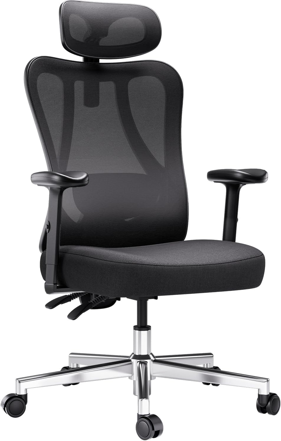 P3 Chaise de Bureau avec Support Lombaire, Siege de Bureau Ergonomique, Fauteuil à Dossier Haut Respirant avec Accoudoir, Noir